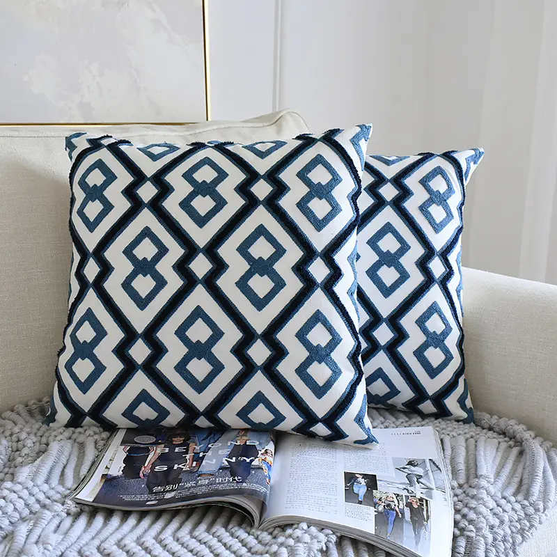Blue and White Embroidered Pillows for Home Decor