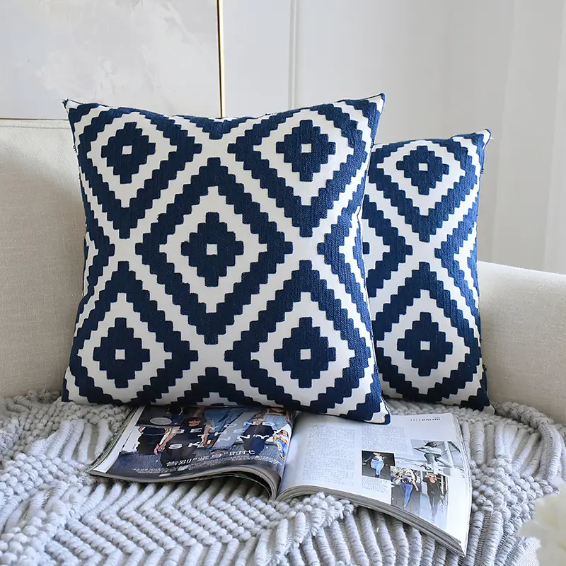 Blue and White Embroidered Pillows for Home Decor