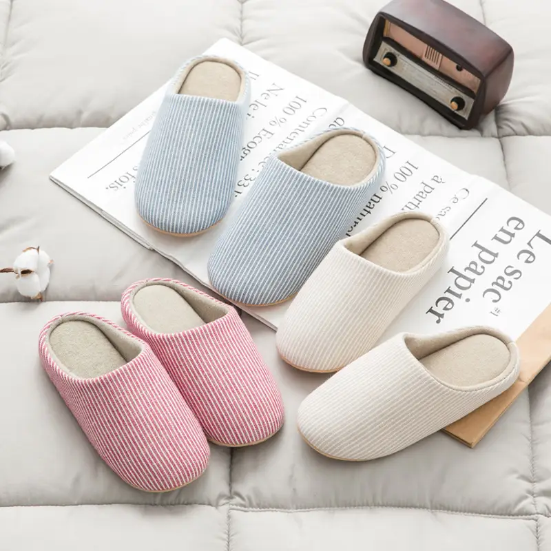 Japanese-style Home Indoor Men's and Women's Silent Cloth Slippers Spring and Autumn Wood Flooring Household Soft Sole Large Size Non-slip Cotton Slippers