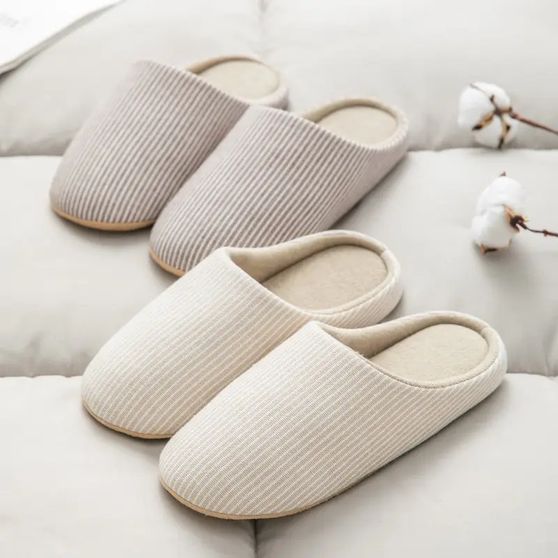 Japanese-style Home Indoor Men's and Women's Silent Cloth Slippers Spring and Autumn Wood Flooring Household Soft Sole Large Size Non-slip Cotton Slippers