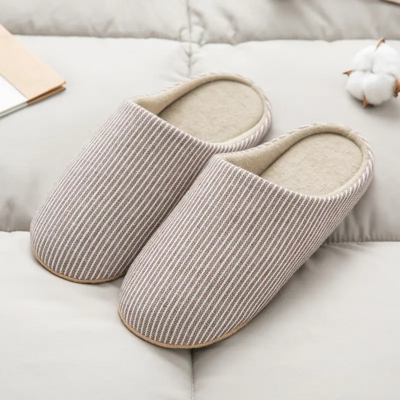 Japanese-style Home Indoor Men's and Women's Silent Cloth Slippers Spring and Autumn Wood Flooring Household Soft Sole Large Size Non-slip Cotton Slippers