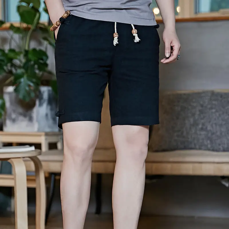 Men Summer Cotton Linen Button Shorts Plus Size Loose Fit - Image 5