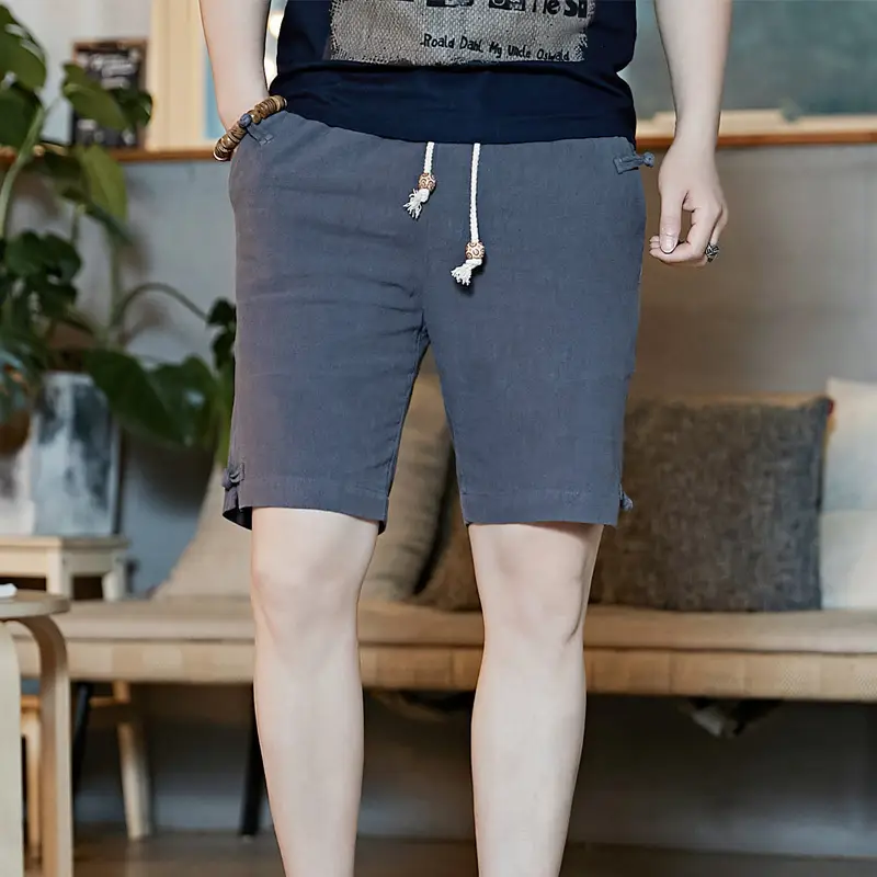 Men Summer Cotton Linen Button Shorts Plus Size Loose Fit - Image 6