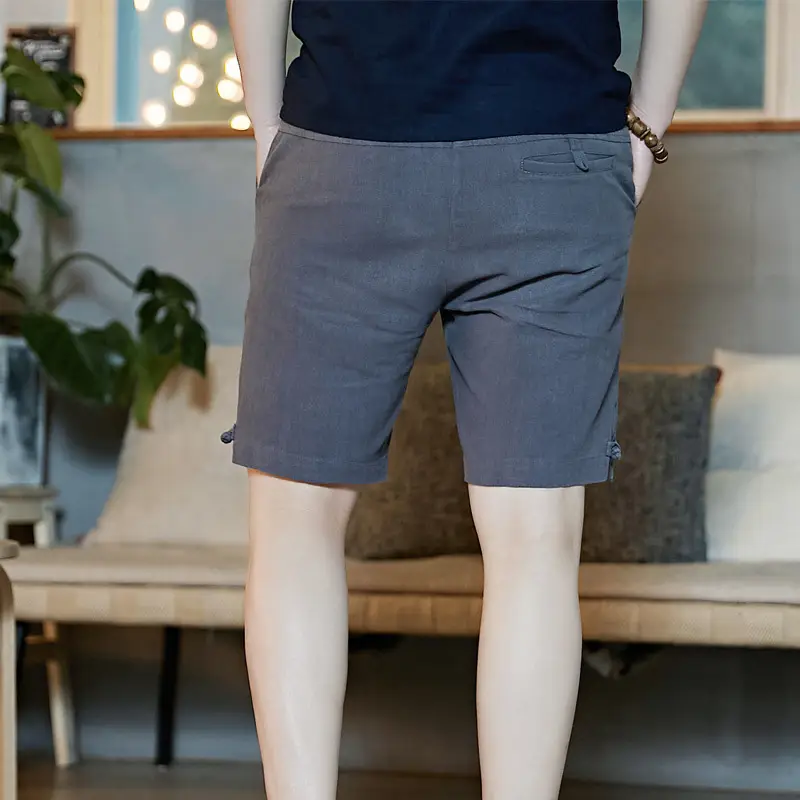 Men Summer Cotton Linen Button Shorts Plus Size Loose Fit - Image 7