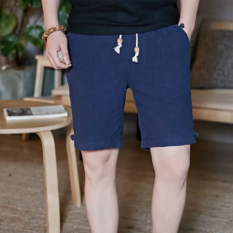 Men Summer Cotton Linen Button Shorts Plus Size Loose Fit - Image 8