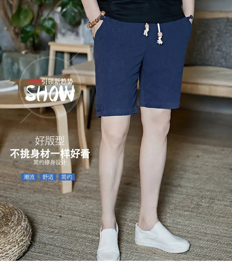 Men Summer Cotton Linen Button Shorts Plus Size Loose Fit — feature 1
