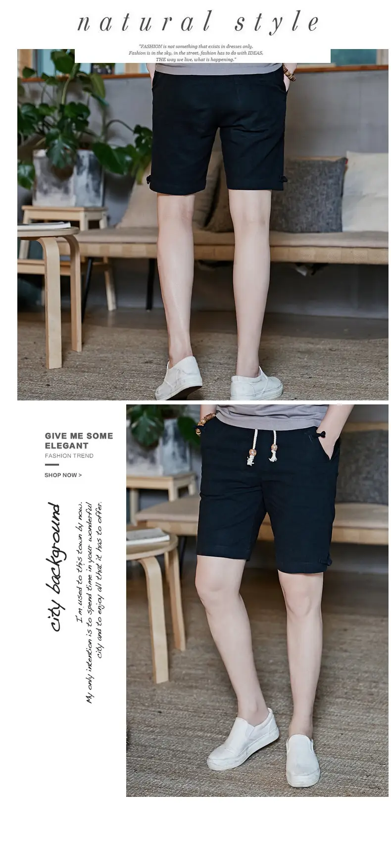 Men Summer Cotton Linen Button Shorts Plus Size Loose Fit — feature 10