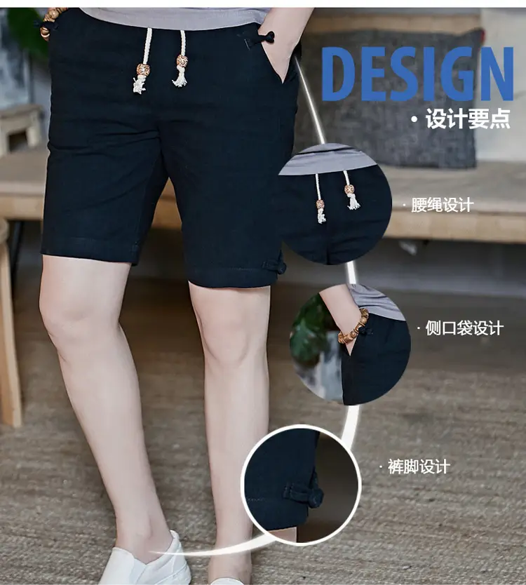 Men Summer Cotton Linen Button Shorts Plus Size Loose Fit — feature 3