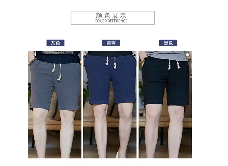 Men Summer Cotton Linen Button Shorts Plus Size Loose Fit — feature 4
