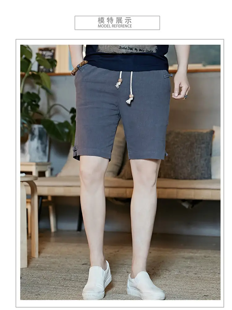 Men Summer Cotton Linen Button Shorts Plus Size Loose Fit — feature 5