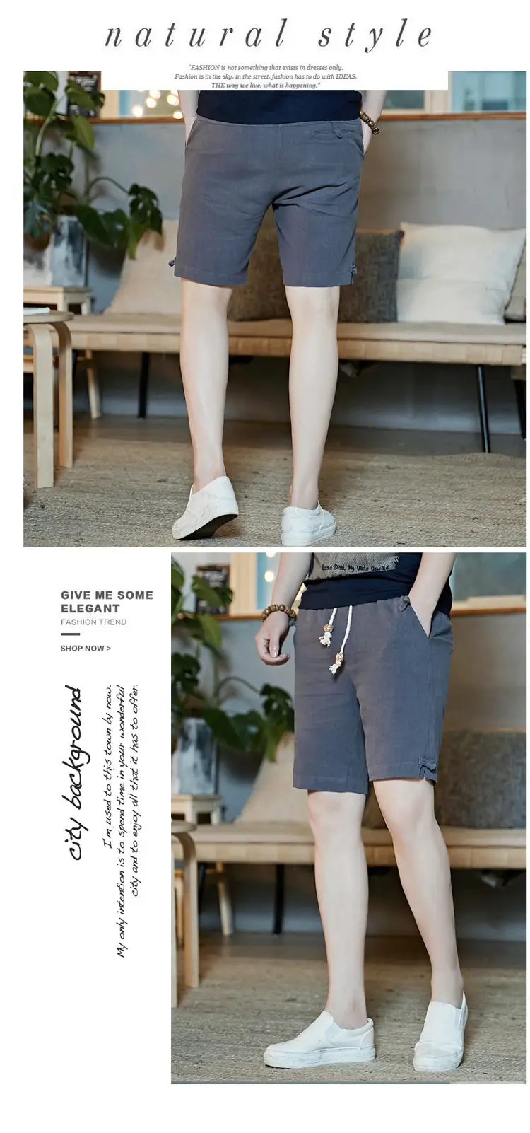 Men Summer Cotton Linen Button Shorts Plus Size Loose Fit — feature 6