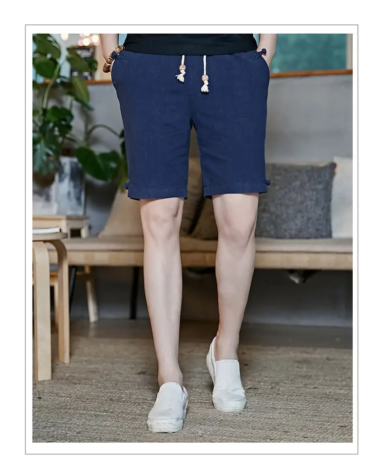 Men Summer Cotton Linen Button Shorts Plus Size Loose Fit — feature 7