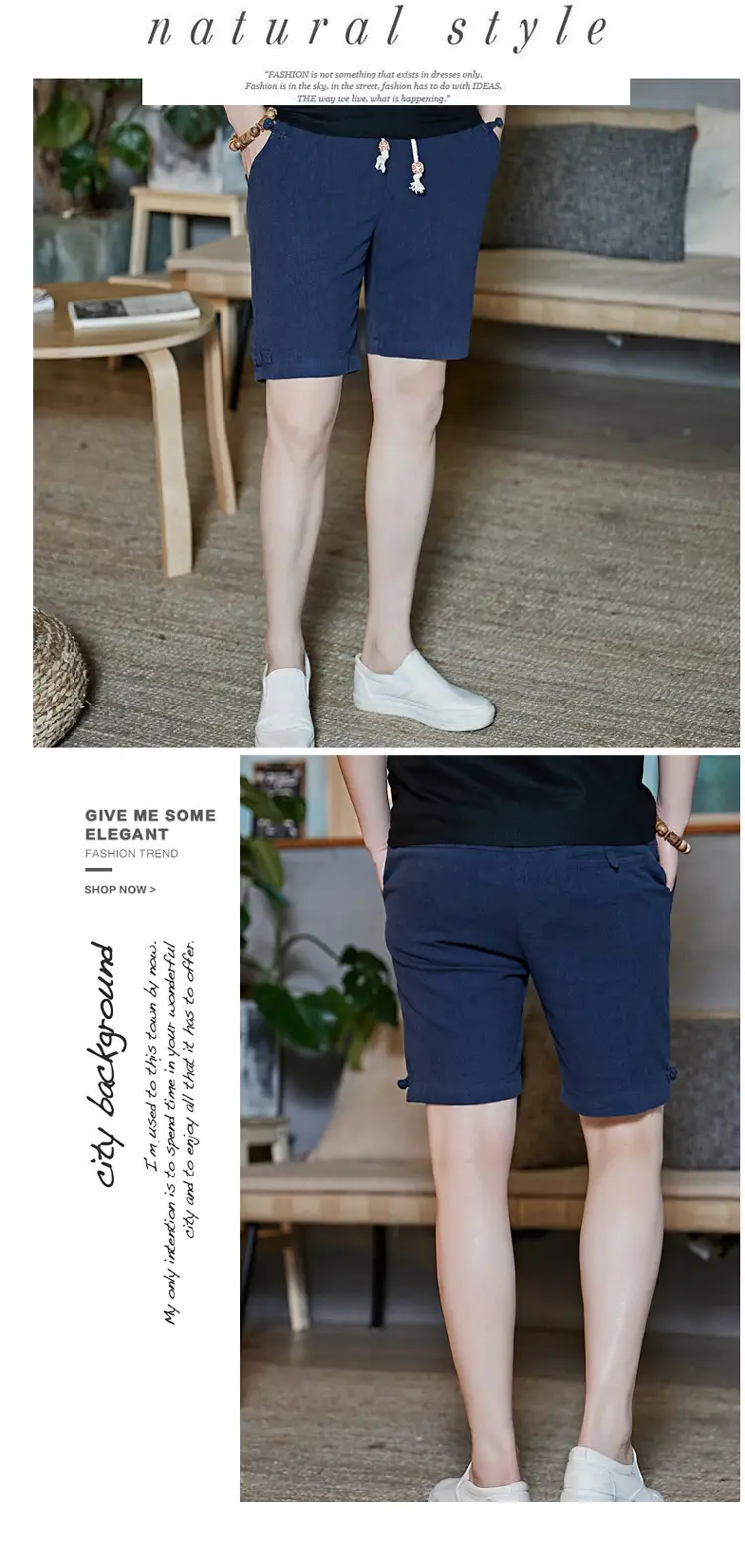 Men Summer Cotton Linen Button Shorts Plus Size Loose Fit — feature 8