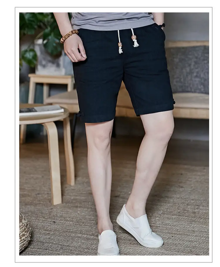Men Summer Cotton Linen Button Shorts Plus Size Loose Fit — feature 9