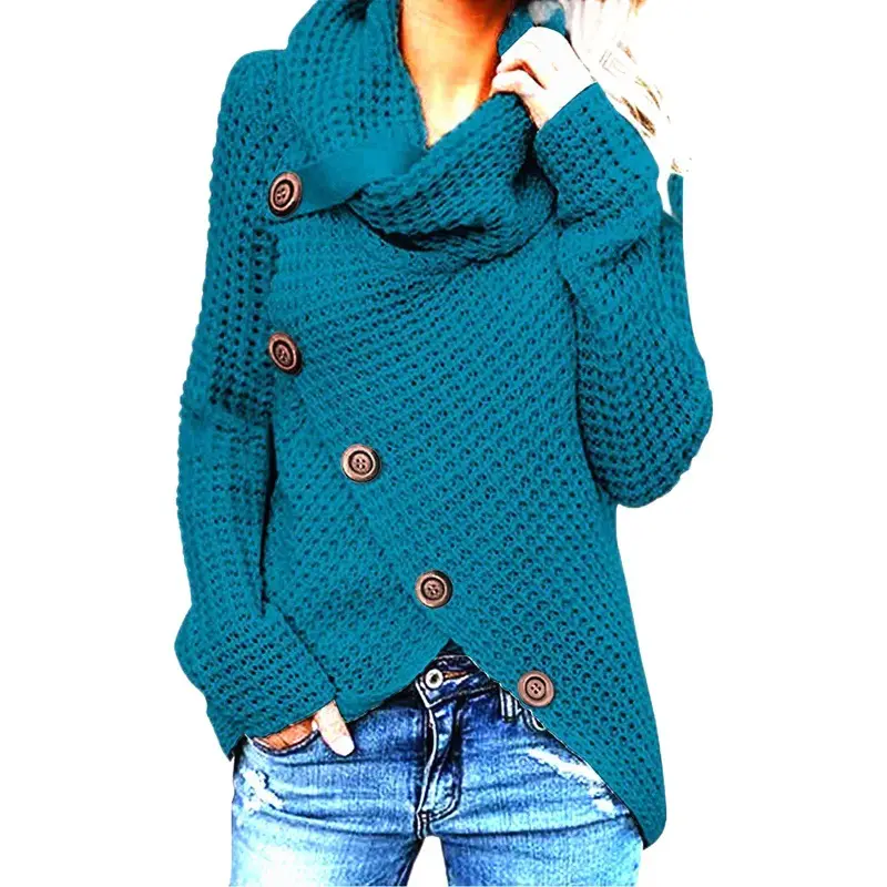 2025 Long-Sleeved Knit Turtleneck Pullover Button Women