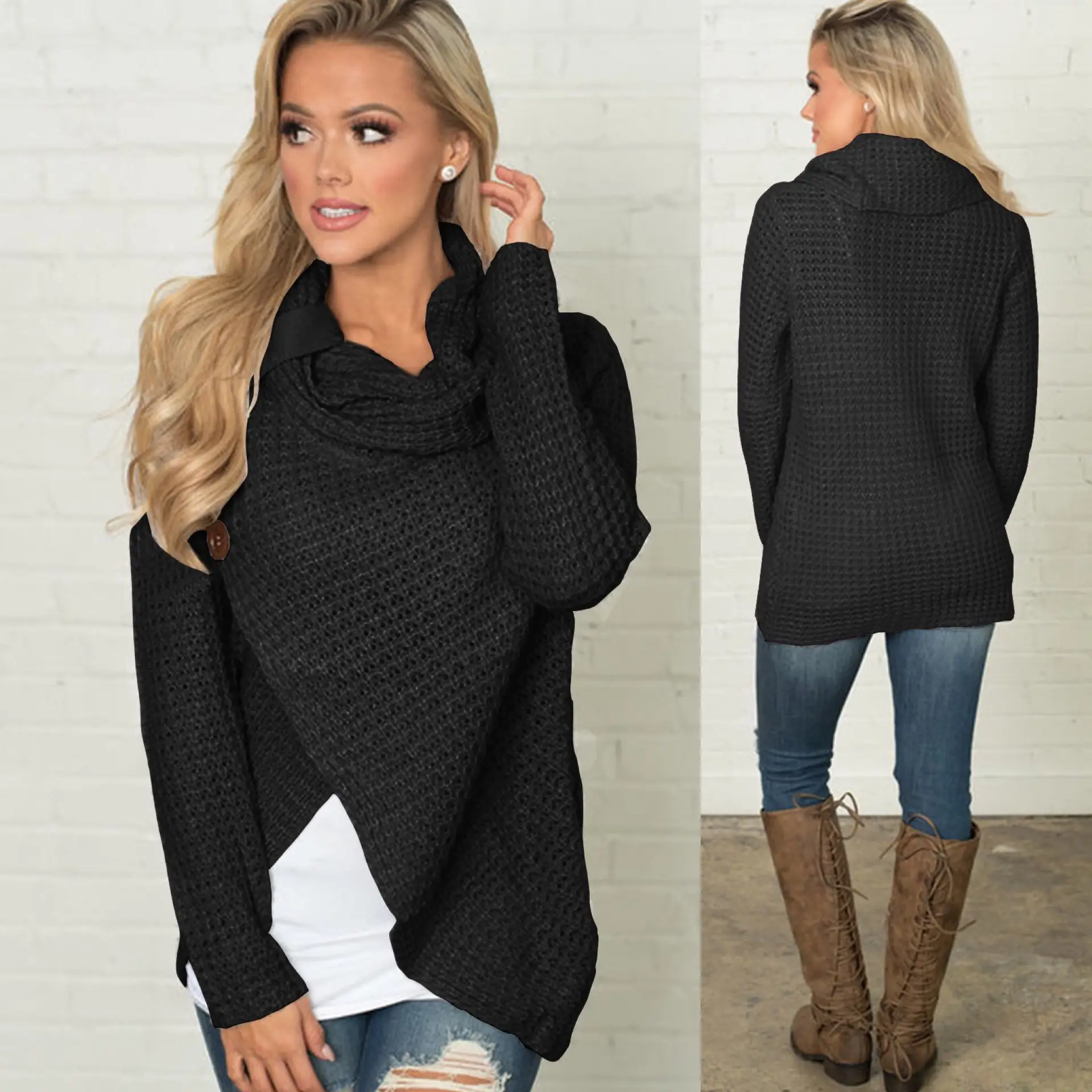 2025 Long-Sleeved Knit Turtleneck Pullover Button Women - Image 11
