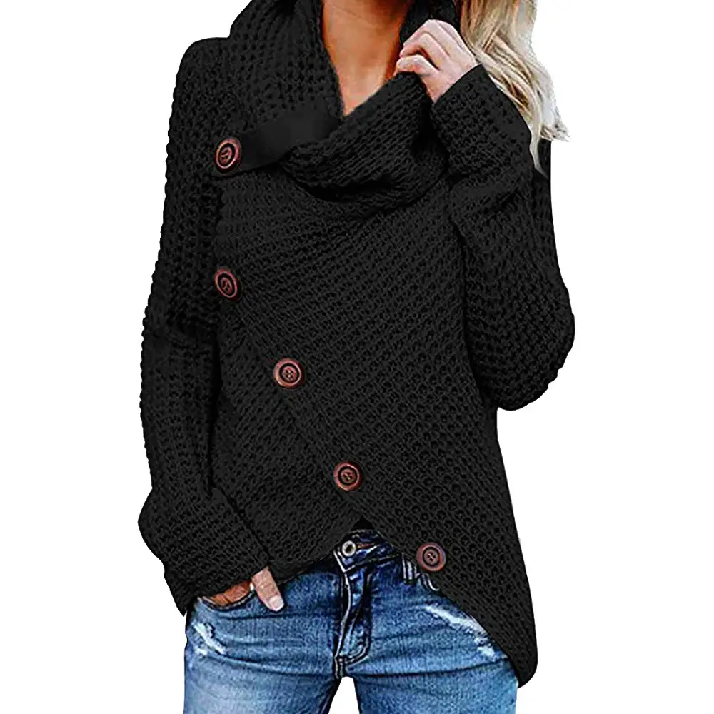 2025 Long-Sleeved Knit Turtleneck Pullover Button Women - Image 16