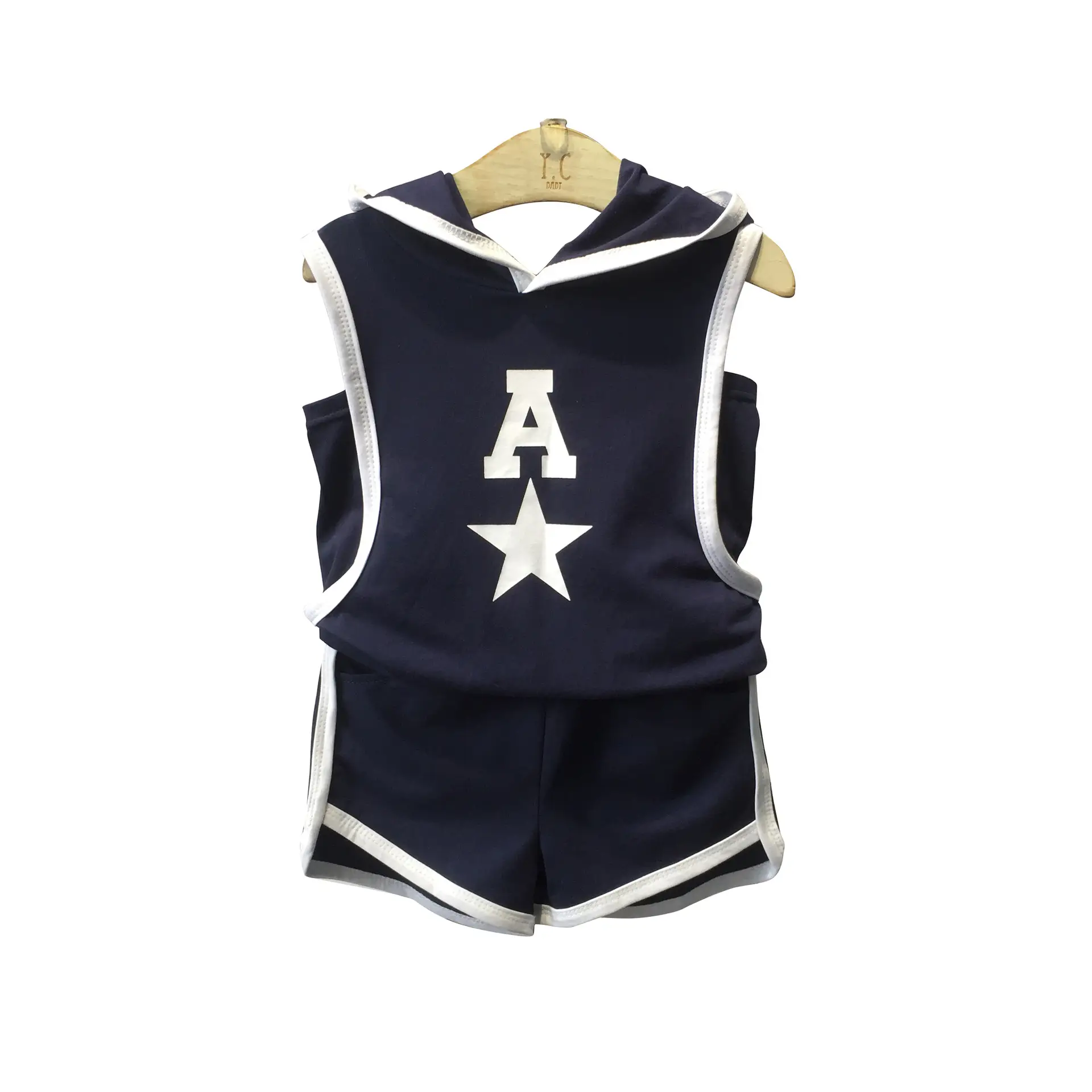 Anan 2023 Summer New Boys Hooded Vest Shorts Navy - Image 5