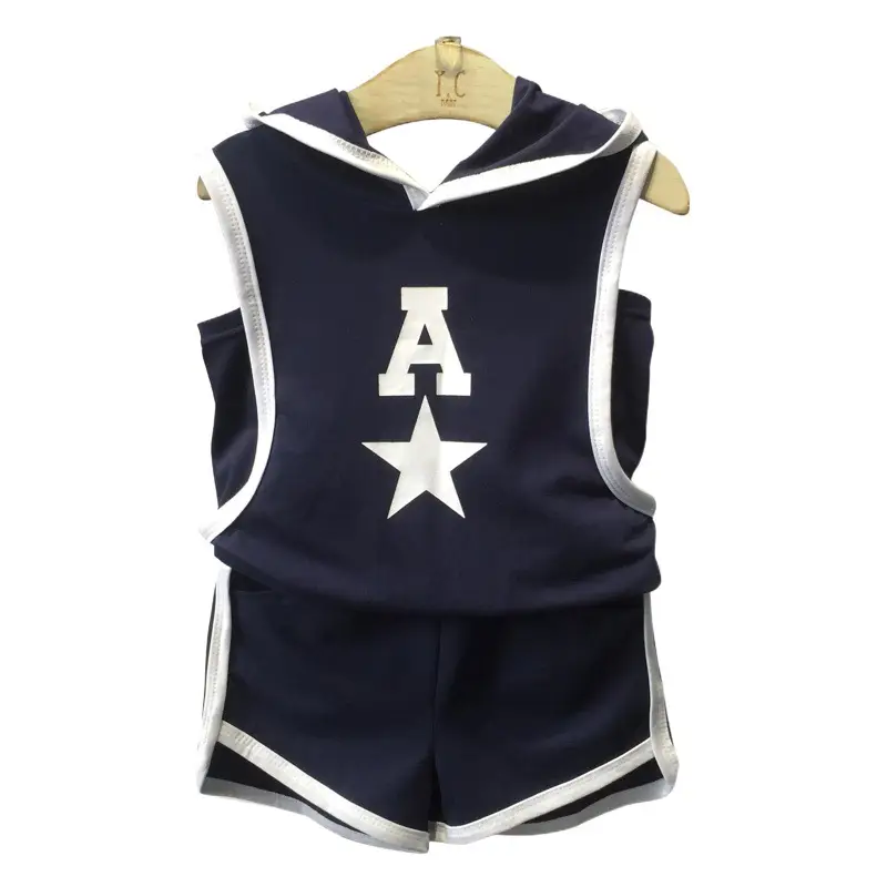 Anan 2023 Summer New Boys Hooded Vest Shorts Navy