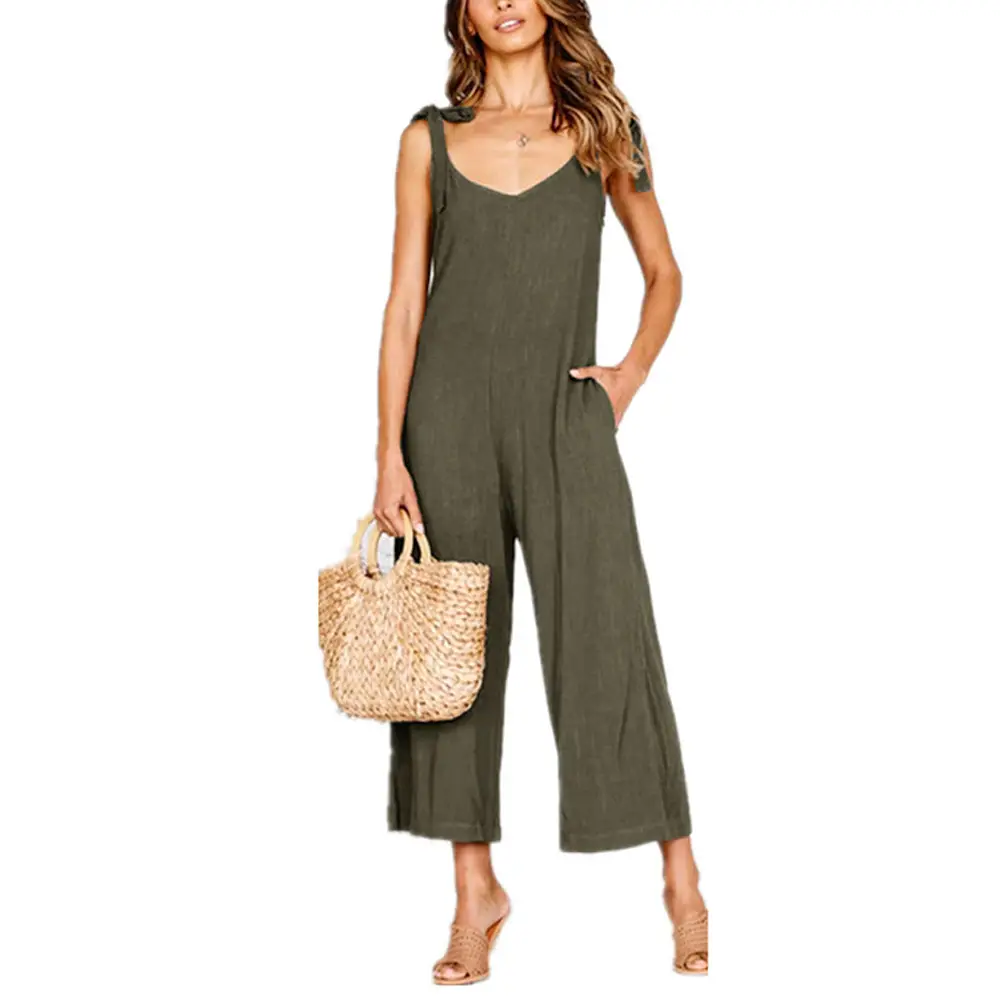 Women's Orange Cotton Strapless Jumpsuit with Wide Leg Pants
