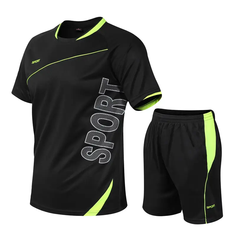 Men Red Black Korean Style Sports T-Shirt Shorts Set - Image 3