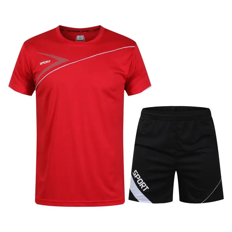 Men Red Black Korean Style Sports T-Shirt Shorts Set - Image 8