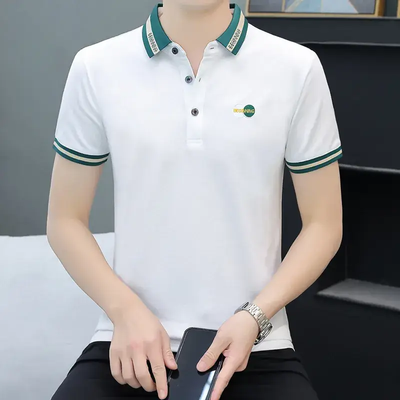 Men's Yellow Polo T-Shirt with White Trim - Image 12