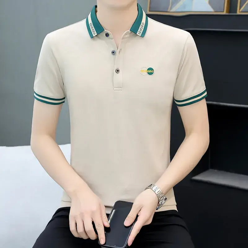 Men's Yellow Polo T-Shirt with White Trim - Image 13