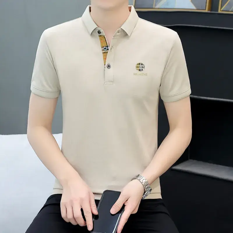 Men's Yellow Polo T-Shirt with White Trim - Image 19