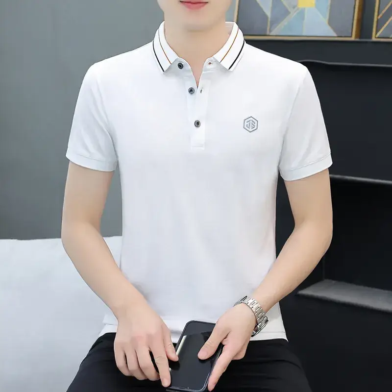 Men's Yellow Polo T-Shirt with White Trim - Image 2
