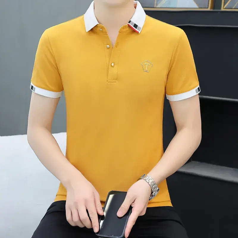 Men's Yellow Polo T-Shirt with White Trim - Image 26