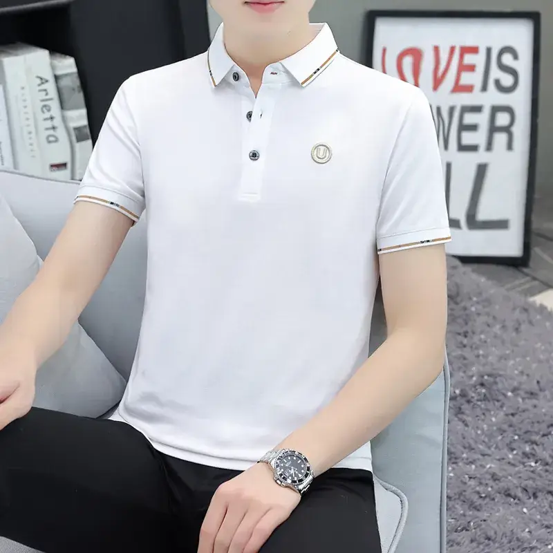 Men's Yellow Polo T-Shirt with White Trim - Image 33