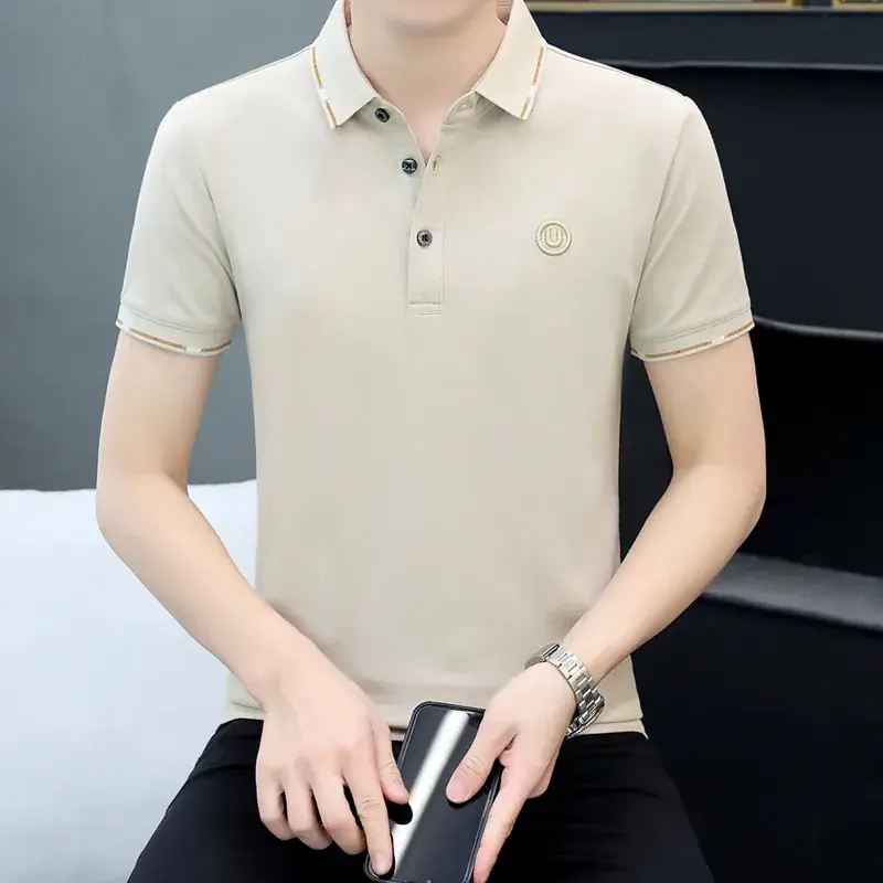 Men's Yellow Polo T-Shirt with White Trim - Image 35