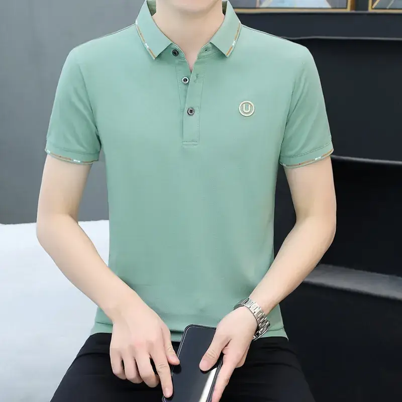 Men's Yellow Polo T-Shirt with White Trim - Image 37
