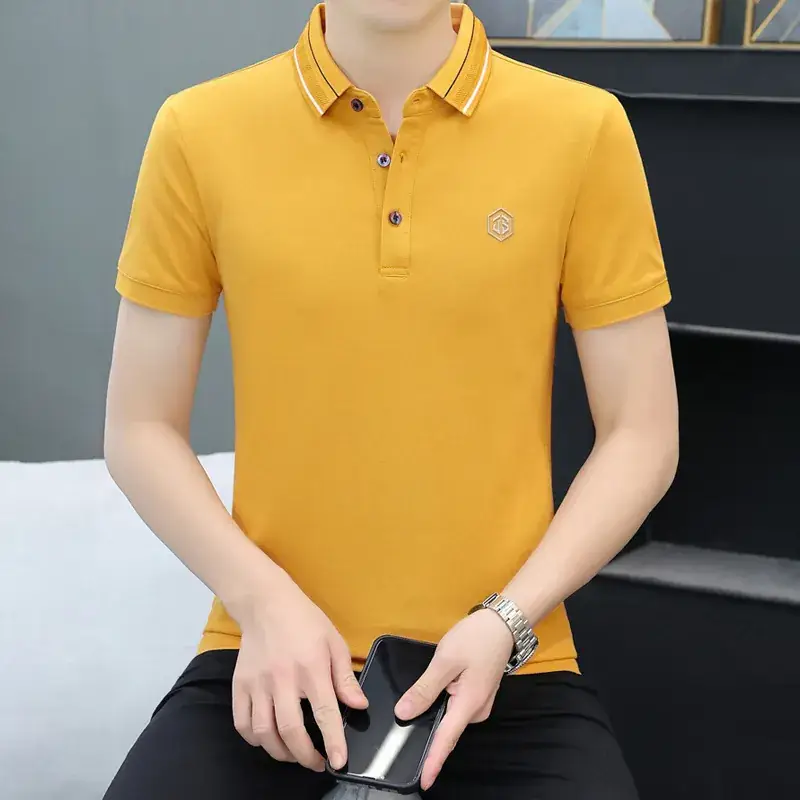 Men's Yellow Polo T-Shirt with White Trim - Image 5