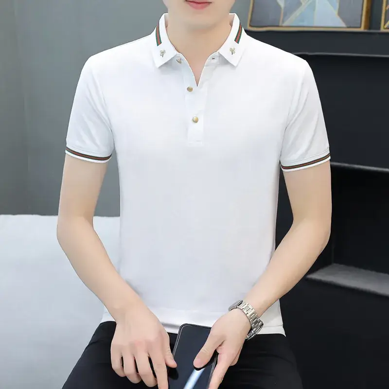 Men's Yellow Polo T-Shirt with White Trim - Image 7