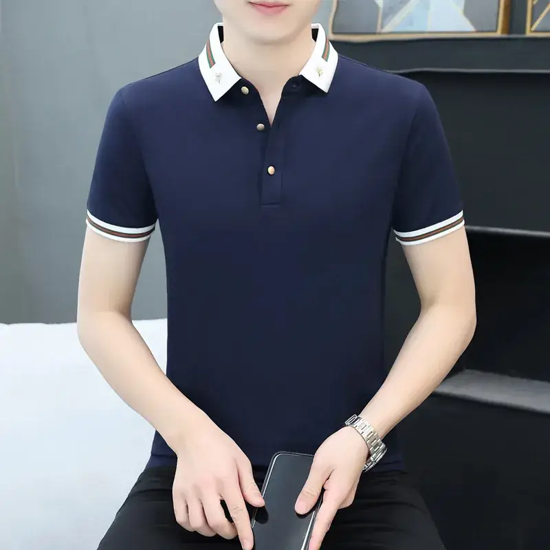 Men's Yellow Polo T-Shirt with White Trim - Image 9