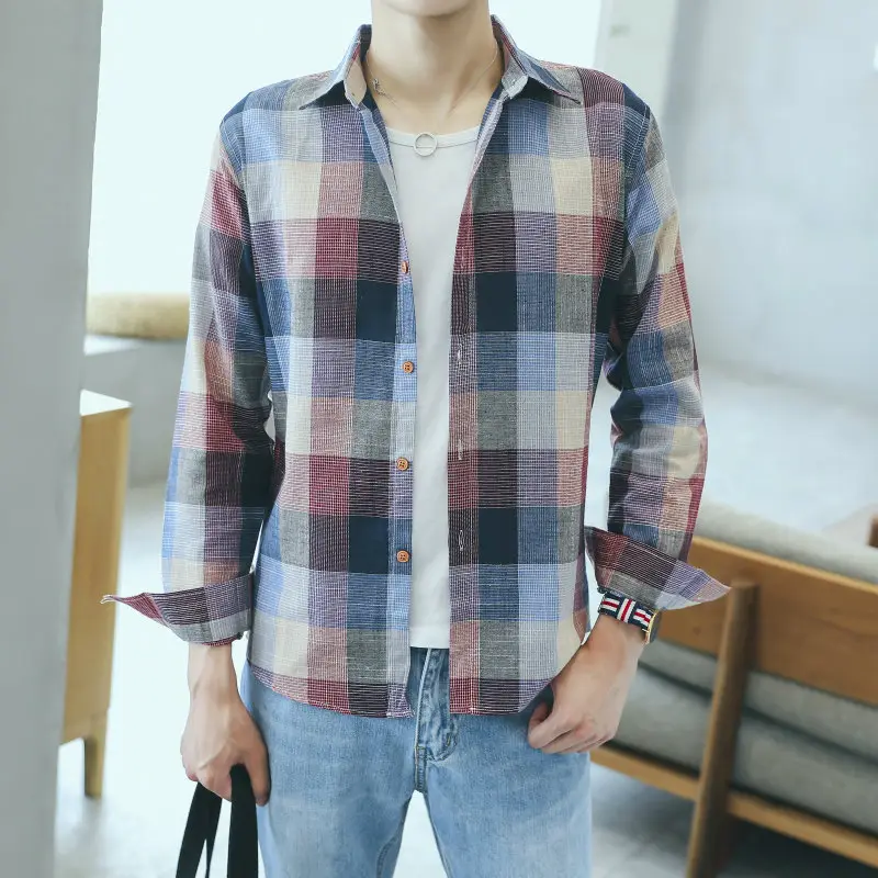 2018 Plaid Long Sleeve Shirt for Men