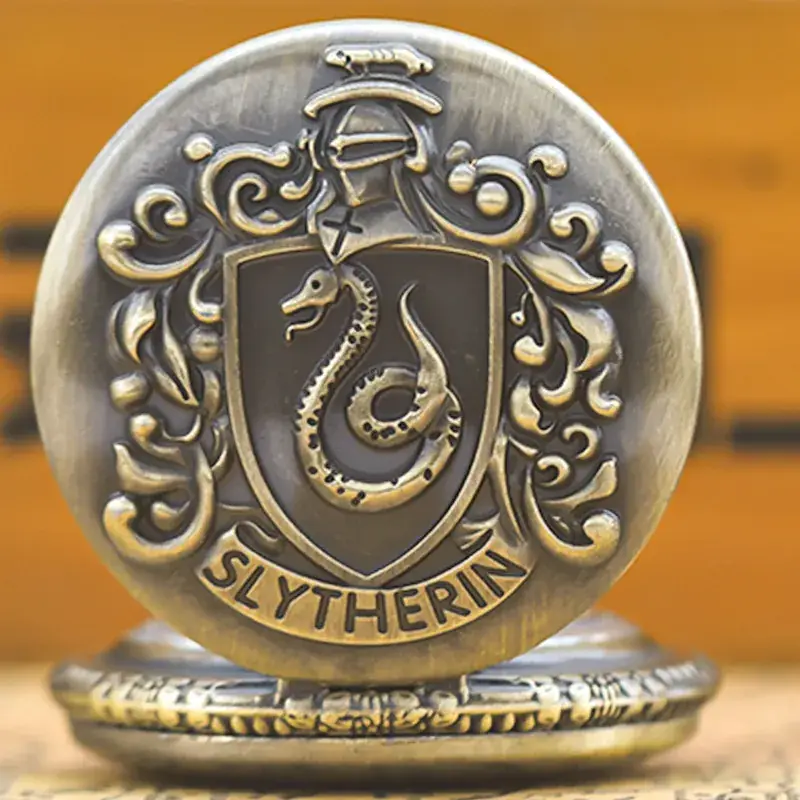 Bronze Slytherin Symbol Pocket Watch with Chain