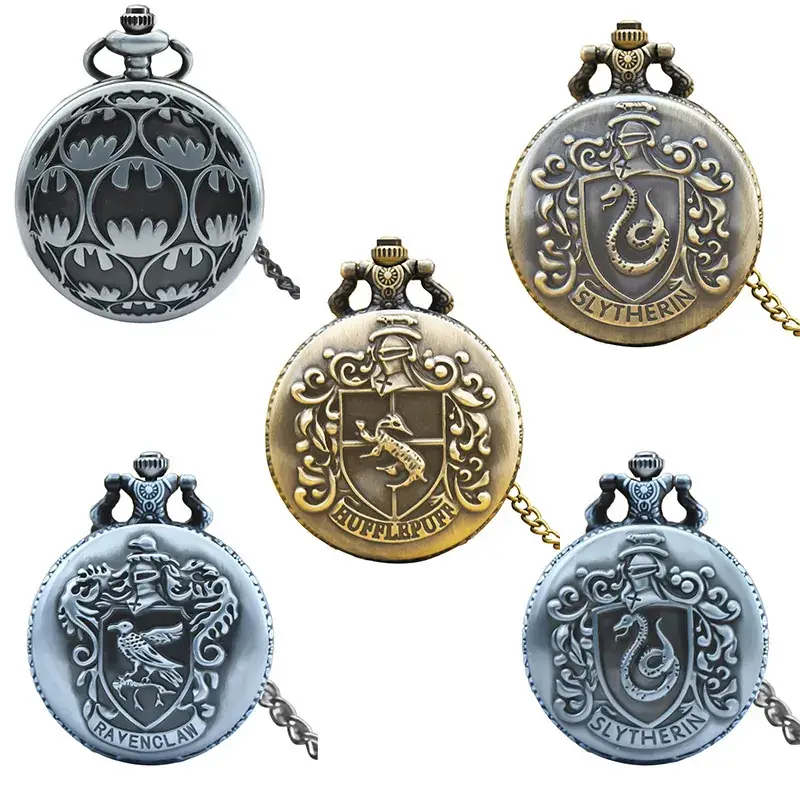 Bronze Slytherin Symbol Pocket Watch with Chain