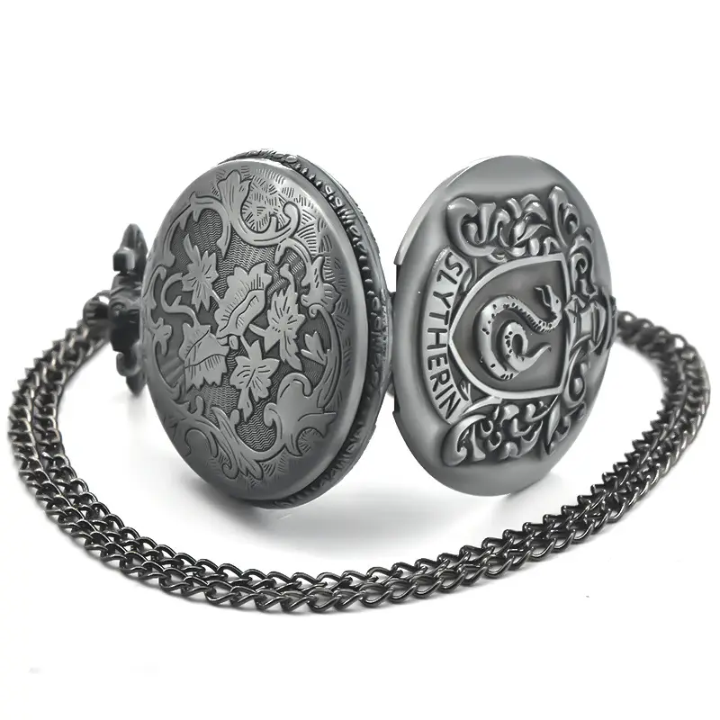 Bronze Slytherin Symbol Pocket Watch with Chain — feature 9