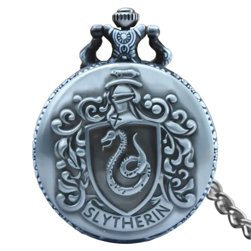 Bronze Slytherin Symbol Pocket Watch with Chain