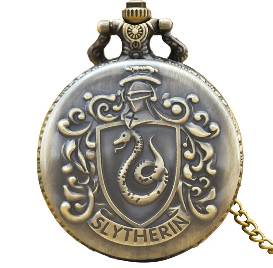 Bronze Slytherin Symbol Pocket Watch with Chain
