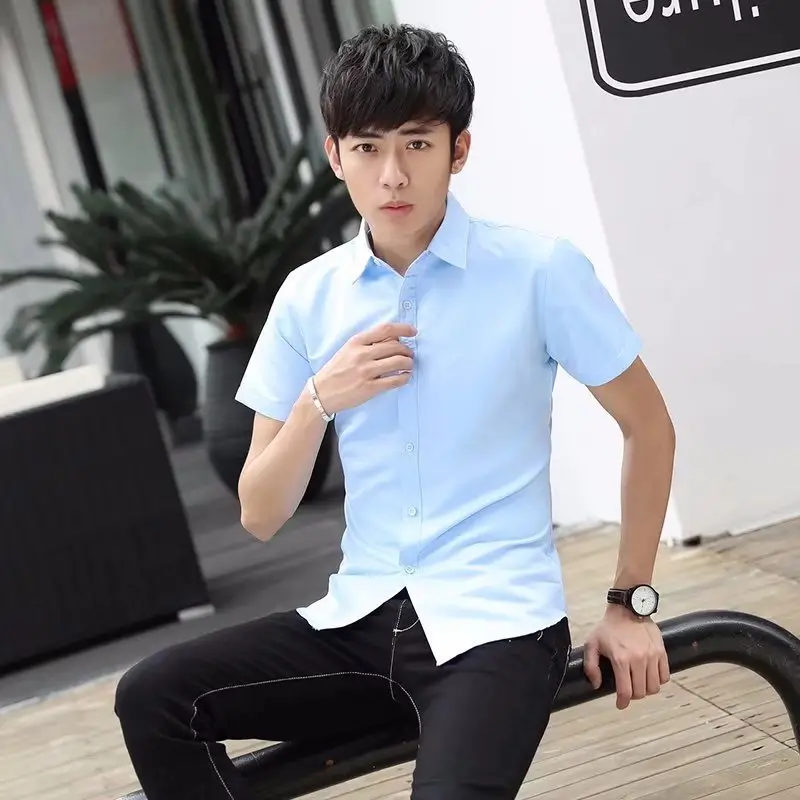 New Men's White Slim Fit Business Shirt Summer - Image 3