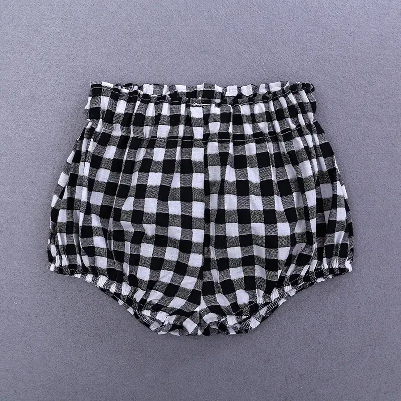 2025 Summer Girls' Black Checkered Shorts