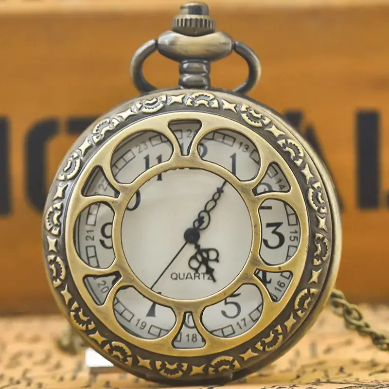 Skull Design Bronze Pocket Watch with Chain - Image 13