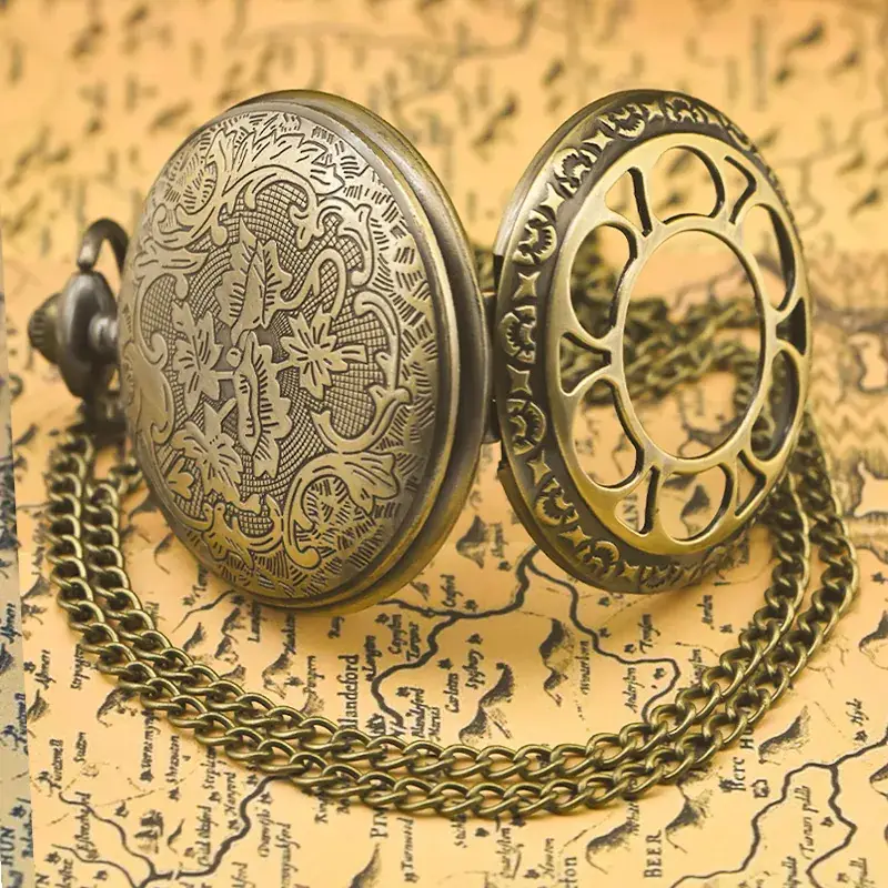 Skull Design Bronze Pocket Watch with Chain — feature 5