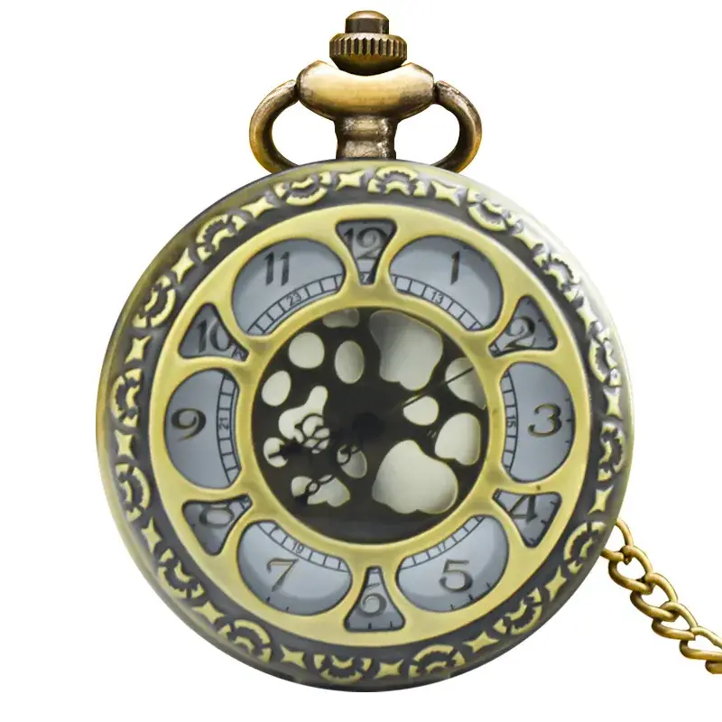 Skull Design Bronze Pocket Watch with Chain - Image 11