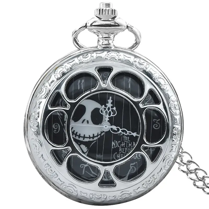 Skull Design Bronze Pocket Watch with Chain - Image 7
