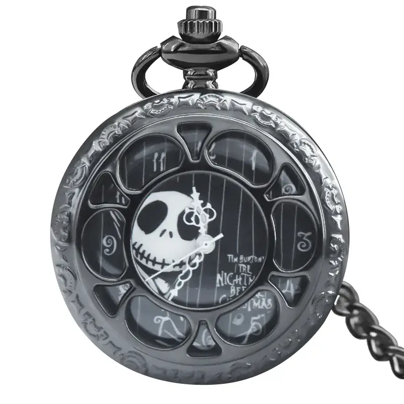 Skull Design Bronze Pocket Watch with Chain - Image 8